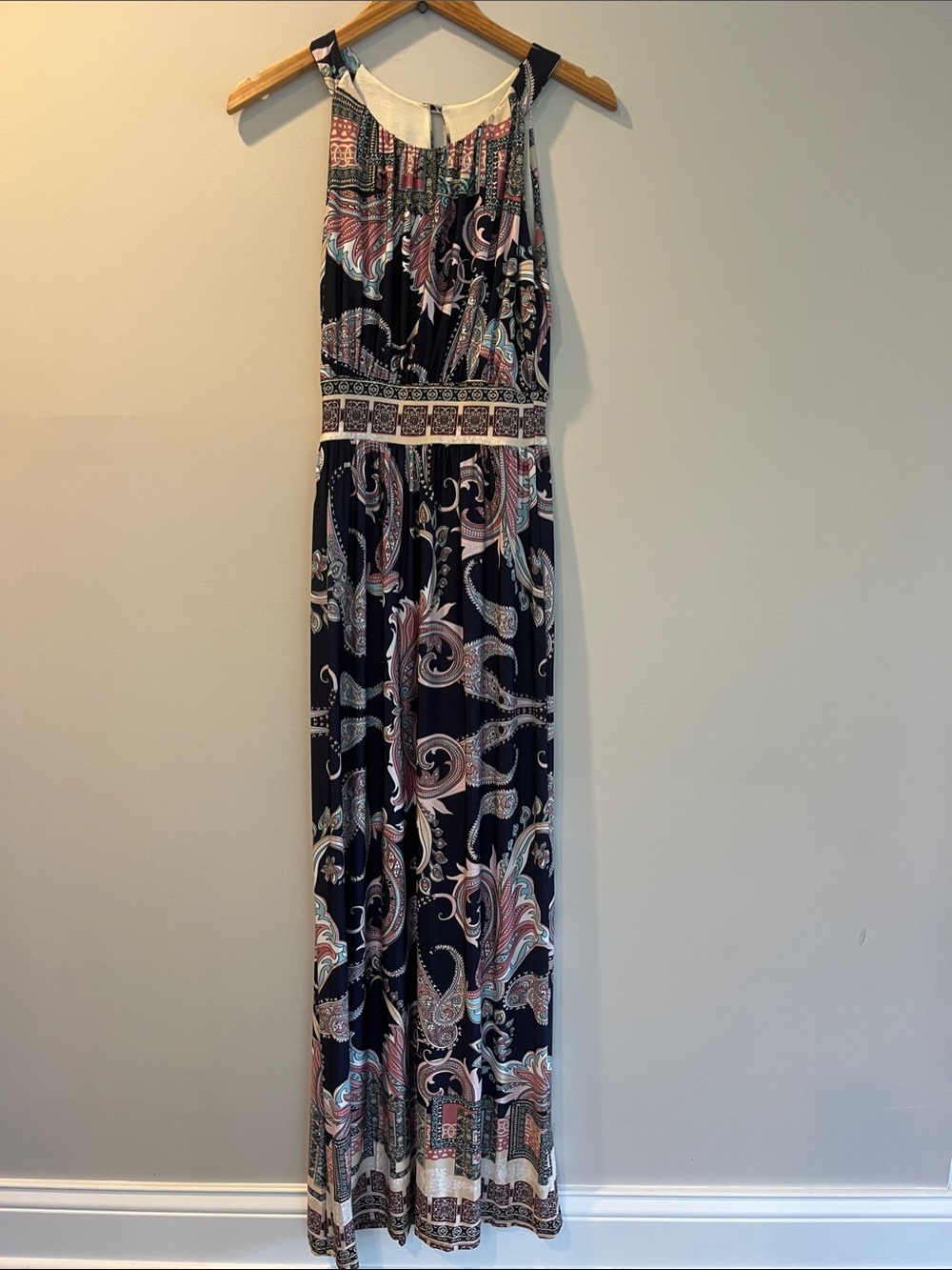 Gilli Navy Maxi Dress with Pink Paisley Print